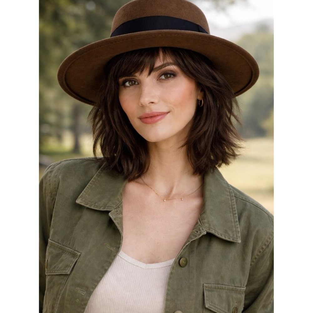 Ann Taylor Bollman Brown 100% Wool Felt Fedora Hat with Black‎ Ribbon Band USA
